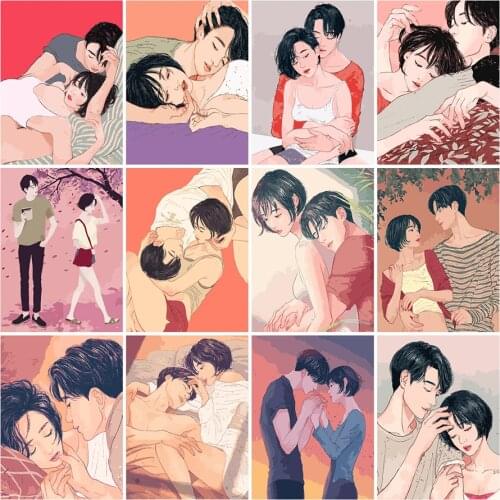 DIY Painting By Numbers Cartoon Couple HandPainted Oil Painting Drawing On Canvas Unique Gift for children adult Home Decoration