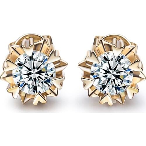 Classic Engagement Earrings 18K Yellow Gold Round Shape 1 Carat Moissanite Diamond Screw back Stud Earrings for Women