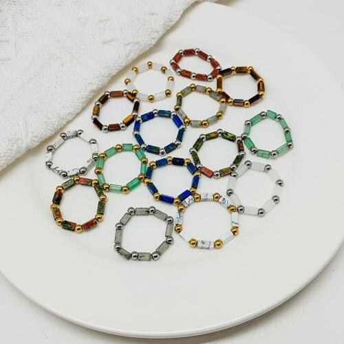 Colorful Natural Stone Rings for Women Gothic Stainless Steel Rings Engagement Rings for Women Halloween Jewelry Gift WholeSale