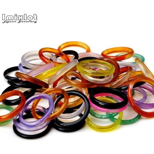 20pcs Wholesale Ring Bulk Lots Jewelry Mixed Color Thin Natural Stone Ring Smooth Round Finger Rings Jewelry For Women Men