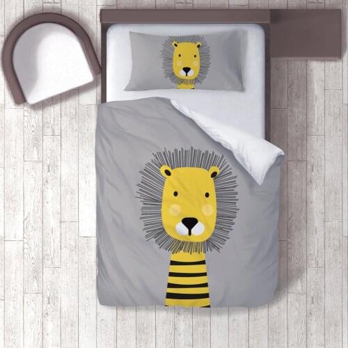 Duvet Cover Set Bedding Set Pillow Case for Baby and Kids Room 3D Printed Black Striped Yellow Lion Model 120