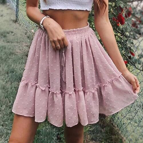 Summer Women Skirt 2020 High Waist A Line Mini Skirt Pleated Ruffle Cute Sweet Girls Dance Beach Short Skirt женские юбки D