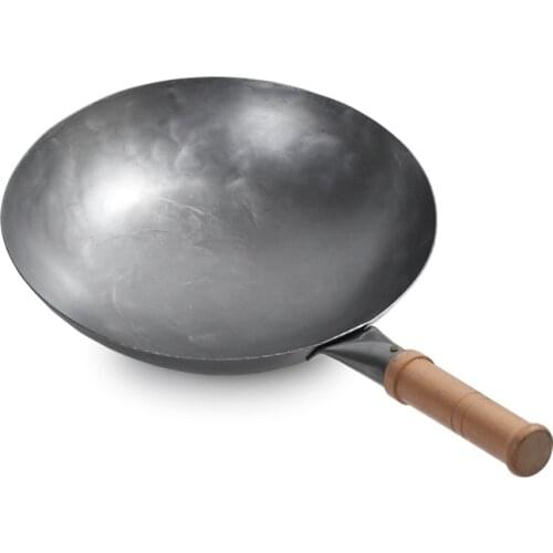 Master Star Traditional Iron Wok 100% Handmade Deep Wok Wooden Handle Non-stick Wrought Iron Kitchen Cookware
