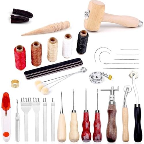 LMDZ 37Pcs Leather Working Kit with Prong Punch Waxed Thread Tracing Wheel Instructions Leather Working Tools and Supplies