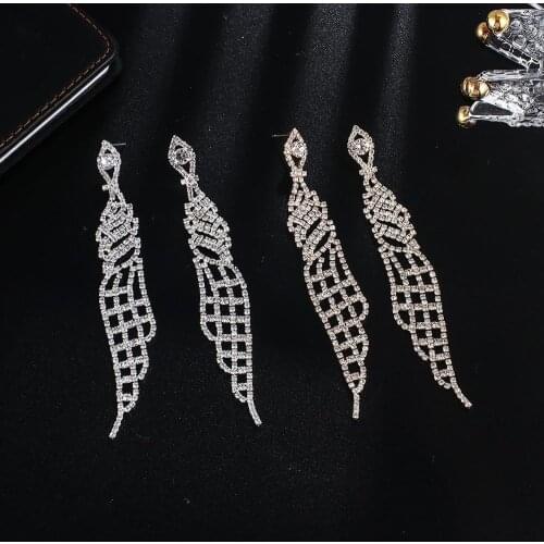 New Long Geometric Drop Earrings for Women Full Rhinestone Crystal Dangle Earring Statement Wedding Bijoux Jewelry E665