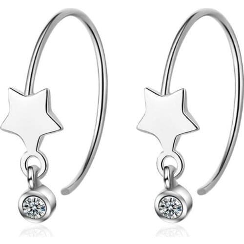 New Fashion Exquisite Round Hook Earrings 925 Sterling Silver Jewelry Five Pointed Star Temperament Crystal Earrings SE616