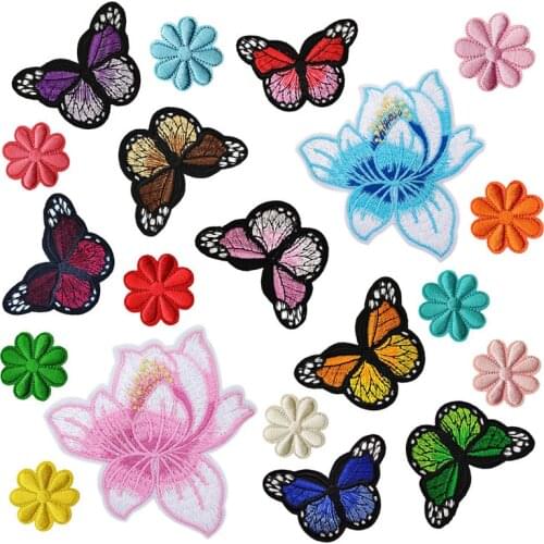 Customized Wholesale Butterfly Embroidered Cloth Stickers Lotus Patch Clothing Accessories Bag Accessories