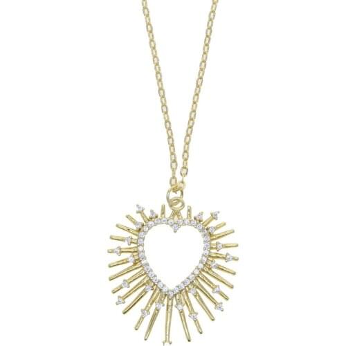 CZ Heart Necklace Paved White Cubic Zirconia Geometric Simple New Jewelry