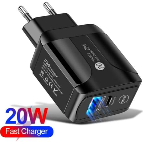 PD20W+QC3.0 Fast Charging Charger US EU UK Quick Charger Adapter For IPhone12 Dual Port Iphone Charger PD Travel Charger