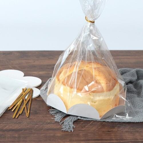 6/8inch Plastic Cake Bag Christmas Birthday Party Gift Cake Packaging Bag With Paper Tray Chiffon Puff Baking Bag Candy Cookies