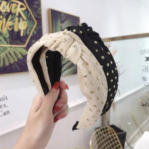 Satin Cross Knot Headbands for Women Girls Gold Star Stamping Cute Hairband 2021 Fashion Hair Hoop Bohemian Hair Accessories
