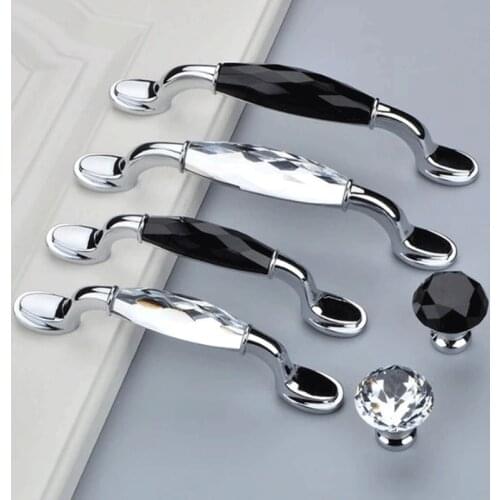 3.75" 5" Glass Dresser Pull Knob Drawer Handles Pulls Knob Chrome Silver Clear Black Modern Crystal Cupboard Cabinet Handle Pull