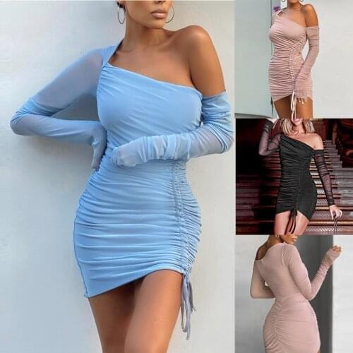 Mesh Pleated Sexy Dress Women Backless Mini Elegant Dress Night Club Party Dress