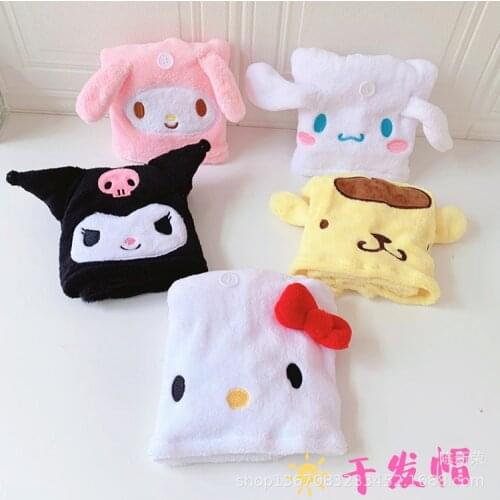 Sanrio hello kitty Cartoon Hair Drying Cap Kuromi 3D Quick-drying Wipe Head Absorbent Towel Girl Heart Dry Hair Shower Cap