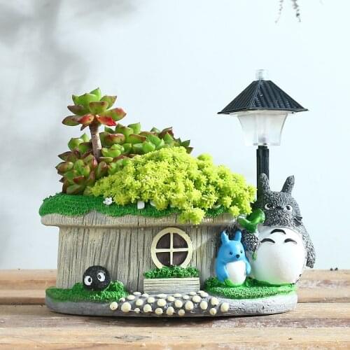 Solar Light My Neighbor Totoro Succulent Flower Pot Resin Adornments Courtyard Villa Furnishing Crafts Garden Park Accessories