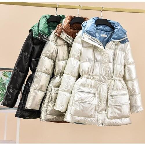 Fashion Korean Striped 2020 Short Jacket Women Winter Coats Down Cotton Matching color hooded medium length bright cotton dress