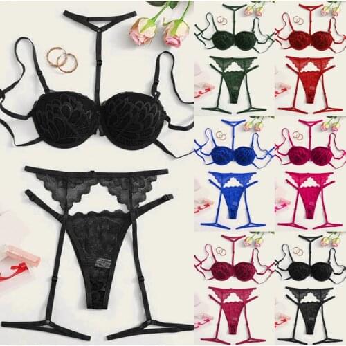 Women Lace Underwear Garter Set Lenceria Sensual Mujer Sexy Lace Lingerie Underwear Sleepwear Steel Ring Bra Brief Set Pajamas