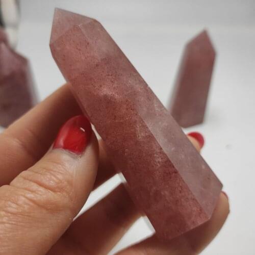 1pcs Natural strawberry golden pillar Crystal Column Point Reiki Healing