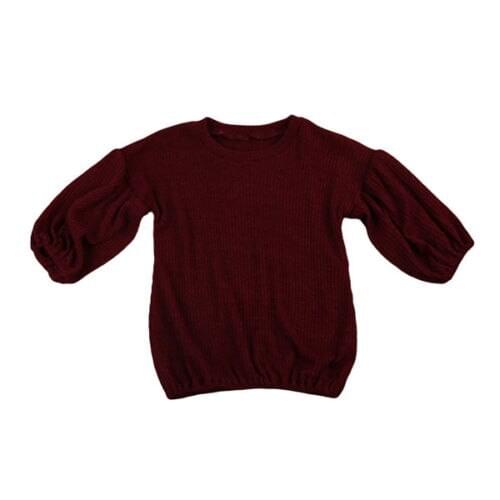 2020 New Fall Autumn 1-6Y Toddler Baby Girl Casual Lantern Long Sleeve Wine Red Sweater Top Kids Children Clothes Outfits