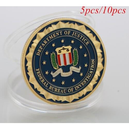 5pcs/10pcs Novelty Colorful Pure 24K Gold Plated Coin of U.S. Department Of Justice American FBI Metal Coin Drop Shipping
