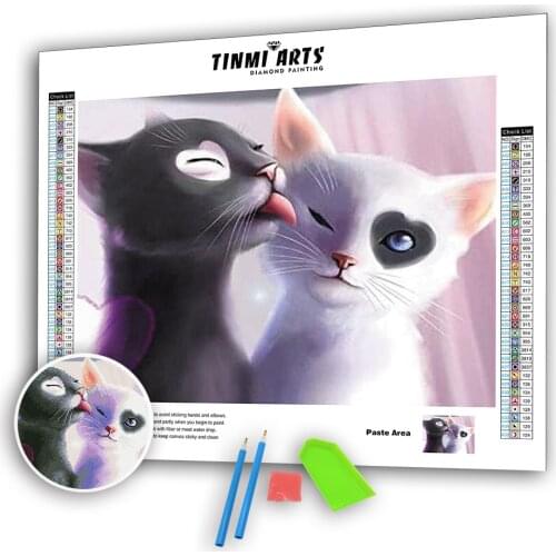 5D DIY Diamond Paintings Full Drill Round Lover Cat Mosaic Art Embroidery Animals Pattern Handmade Wall Stickers Decoration Home