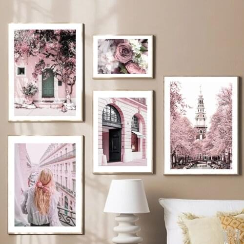 5D DIY Diamond Embroidery Paris Cherry Rose Peony Flower Girl Street Cross Stitch Kits Diamond Painting Mosaic Room Decoration