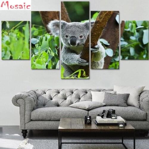 5D DIY Diamond Mosaic 5 Pieces Animal Koala picture square Rhinestones diamond Painting needlework cross stitch Unique Gift