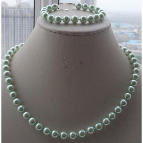 AAA 8mm Light Green South Sea Shell Pearl Necklace Bracelet 18''7.5