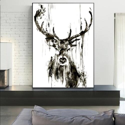 Abstract Black and White Deer Animal Canvas L Painting Poster Print Wall Art Photo Cuadros Living Room Interior Decoration