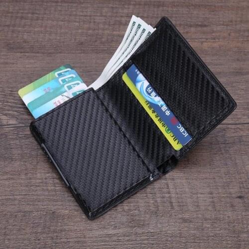 Anti Rfid id Card Holder Case Men Leather Metal Wallet Male Coin Purse Women Mini Carbon Credit Card Holder With Zipper