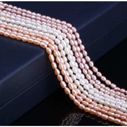 100% Natural pearl Beaded Rice shape Freshwater Pearls Beads for Jewelry Making DIY Bracelet Necklace Accessories Size 3.5-4 mm