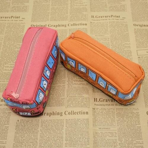 1pcs Korean version of the cute school bus pencil case large capacity high quality canvas car pencil bag