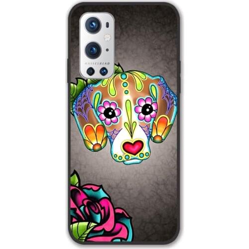 For Oneplus Day of the Dead Beagle Sugar Skull Dog Black TPU Border Oneplus Case