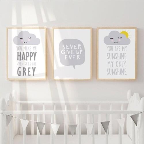 Nursery Quote Wall Art Canvas Poster Cartoon Nordic Style Print Kawaii Painting Pictures Baby Bedroom Decoration