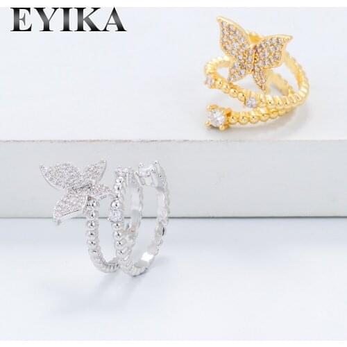 EYIKA New Design Cubic Zirconia Butterfly Twist Circle Ring Gold Silver Color Multilayer Open Anillos Mujer Gift for Anniversary