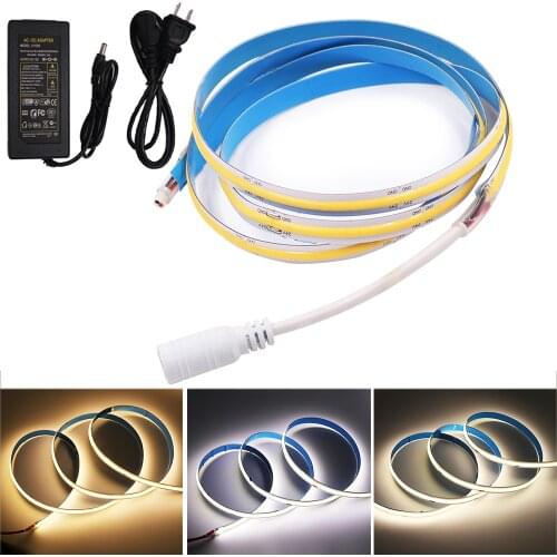 Flexible COB LED Strip Light 12V 384 528 Leds High Density COB Led Tape CRI 90 Dimmable Linear Ribbon 4000K EU US UK AU Plug