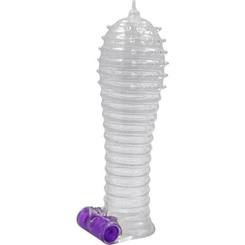 Crystal Penis Sleeve Clitoral G-Spot Stimulation Delaying Penis Ring With Vibrator Design Sex Toys for Male