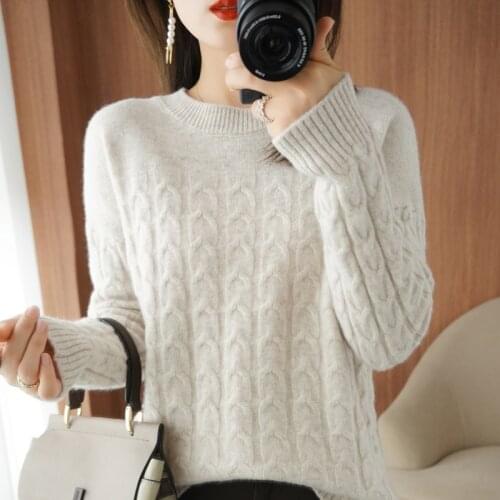 O-neck cashmere sweater women winter cashmere pullover 100% pure wool knitted women long-sleeved thick loose pullover