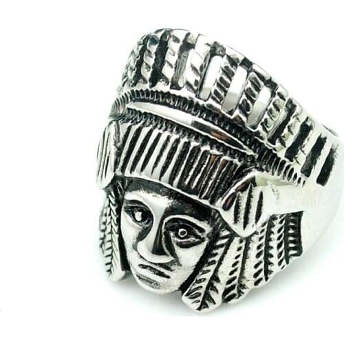 CHIMDOU stainless steel gothic Indian Chief Head Ring Rock men figure jewelry party rings for mens