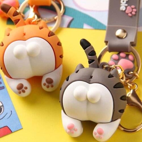 Creative Cute Cat Butt Car Key Chain Woman Bag Pendant Cartoon Doll Pendant Plastic Key Chain car gadget