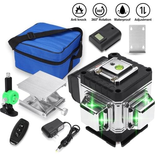 4D-16 Lines Laser Level green line Self-Leveling 360 Horizontal And Vertical Super Powerful Laser level with digital battery