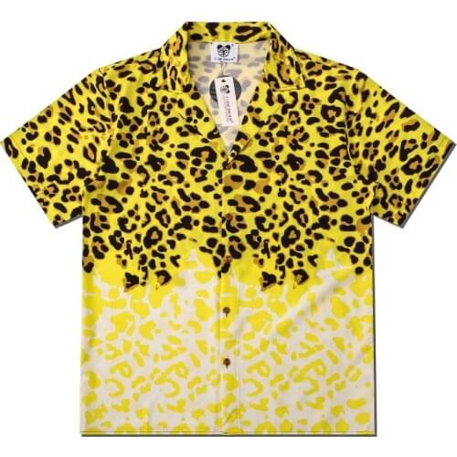 Summer Leopard Printed Cool Shirts For Men Graphic Short Sleeve Casual Dress Shirt Women Yellow Clothes Chemise Hawaiienne Homme