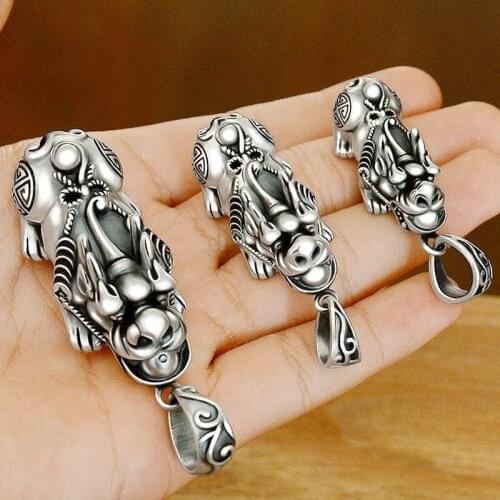 Silver Pixiu Pendant Mens Lucky Transit Vintage Plated Sterling Silver Zodiac Necklace Trendy Male Domineering Pixiu Necklace