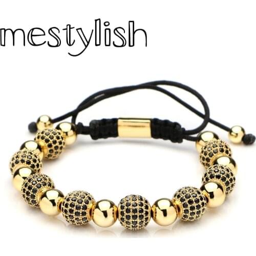 Mestylish Copper Ball Micro Pave Black Zircon Beads Bracelet Handmade Braided Men Women Bracelet DIY Jewelry Pulseira