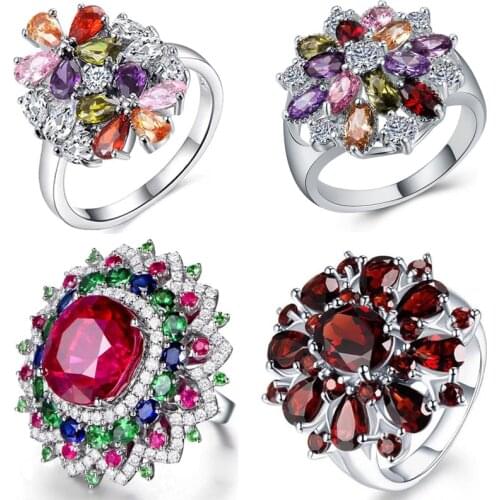 Milangirl Ladies Flower Crystal Series ! Fashion Beautiful Sparkling Rhinestone Zircon Female Ring for Women Wedding Jewelry