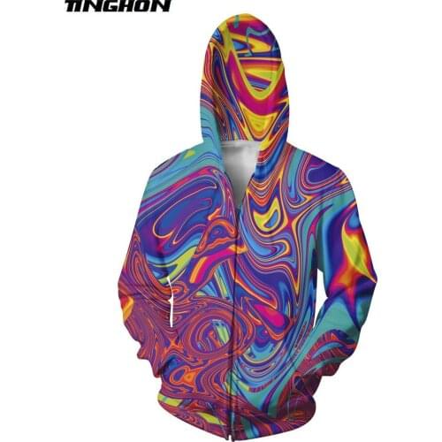 Fashion Mens Clothing 3D Zip Jackets Print Flowing Colors Hoodies Sweatshirts Tops Hooded Sweatshirt Plus Size 6XL 7XL
