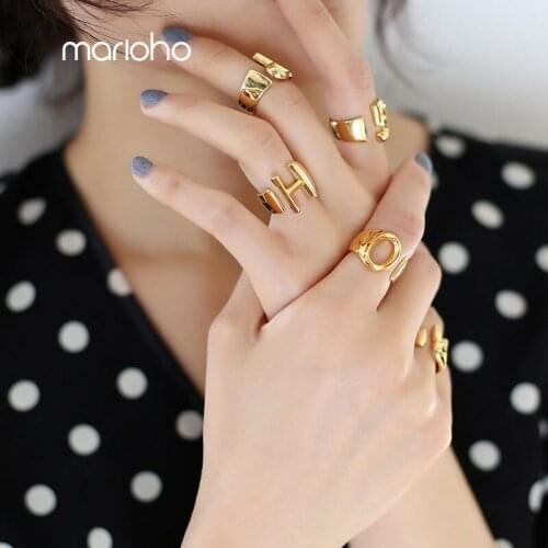 Fashion English Letter Name Adjustment Ring Golden Color Initial Alphabet Ring Simple Finger Jewelry