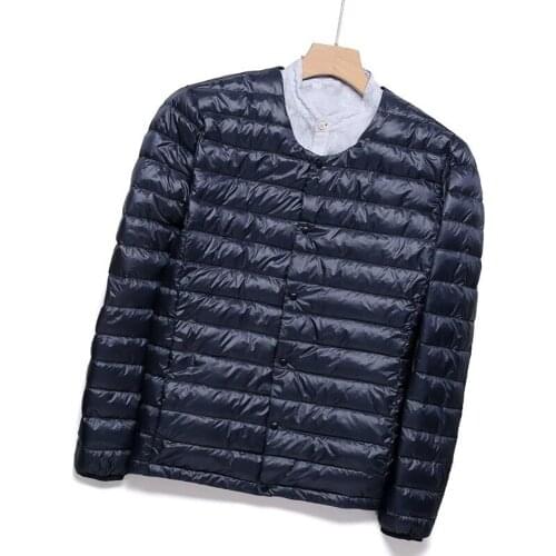 Fashion Boutique White Duck Down Solid Color Casual Lightweight Casual Round Mens Neck Down Jackets Warm Liner Male Down Coats