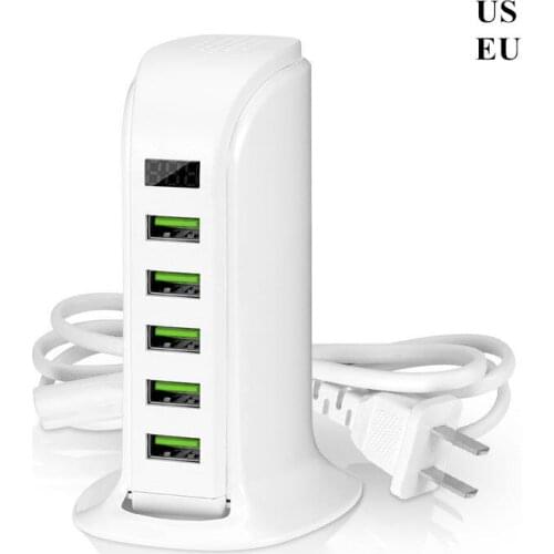 5 Port USB Wall Charger 5V 4A For IPhone 12 11 MAX Huawei Desktop Charging Station Quick Charge 2.1Phones Tablets Smartphones