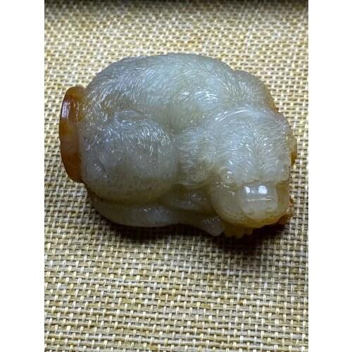 Natural jade A hetian jade raw handcarved Chinese Zodiac dog white jade pendant jade necklace unique jadeite jade jewelry